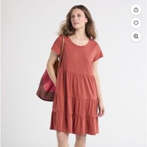 Time and Tru Short Sleeve Tiered Knit Dress Women's L Rusty Bronze T Shirt Dress